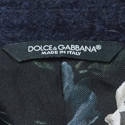 Pre Owned Dolce & Gabbana Navy Blue Logo Embroidered Tweed Double Breasted Coat M