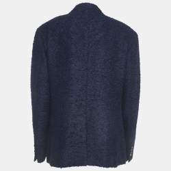 Pre Owned Dolce & Gabbana Navy Blue Logo Embroidered Tweed Double Breasted Coat M