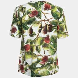 Pre Owned Dolce & Gabbana White/Green Fig Print Cotton Blouse S