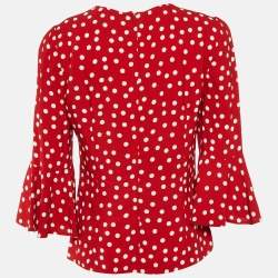 Pre Owned Dolce & Gabbana Red Polka Dotted Crepe Flounced Sleeve Blouse M