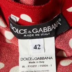 Pre Owned Dolce & Gabbana Red Polka Dotted Crepe Flounced Sleeve Blouse M