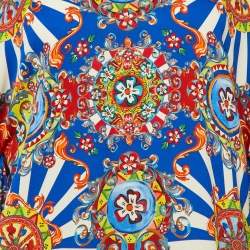 Pre Owned Dolce & Gabbana Multicolor Carretto Siciliano Print Silk Flared Sleeve Blouse M