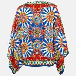 Pre Owned Dolce & Gabbana Multicolor Carretto Siciliano Print Silk Flared Sleeve Blouse M