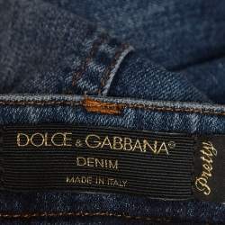 Pre Owned Dolce & Gabbana Blue Sacred Heart Embroidery Denim Skinny Jeans S Waist 25''