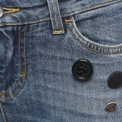 Pre Owned Dolce & Gabbana Blue Distressed Denim Button Embellished Skinny Jeans S Waist 28''