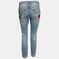 Pre Owned Dolce & Gabbana Blue Ripped Denim Sequin Applique Jeans M Waist 32'' 