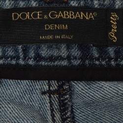 Pre Owned Dolce & Gabbana Blue Ripped Denim Sequin Applique Jeans M Waist 32'' 