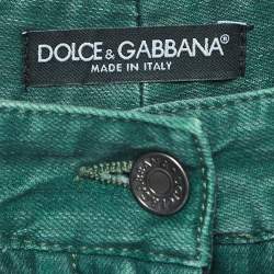 Pre Owned Dolce & Gabbana Green Slub Denim Flared Jeans S Waist 27'' 
