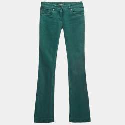 Pre Owned Dolce & Gabbana Green Slub Denim Flared Jeans S Waist 27'' 