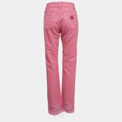 Pre Owned Dolce & Gabbana Pink Distressed Denim Straight Fit Jeans S Waist 27''