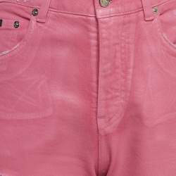 Pre Owned Dolce & Gabbana Pink Distressed Denim Straight Fit Jeans S Waist 27''