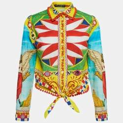 Pre Owned Dolce & Gabbana Multicolor Carreto Print Cotton Knotted Shirt S