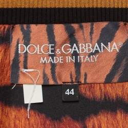 Pre Owned Dolce & Gabbana Red Tiger Print Silk Cropped Bomber Jacket M