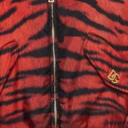 Pre Owned Dolce & Gabbana Red Tiger Print Silk Cropped Bomber Jacket M