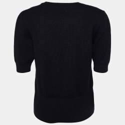 Dolce & Gabbana Black Rose Appliqued Cashmere Sweater M