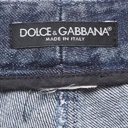Pre Owned Dolce & Gabbana Blue Faded Denim Embellished Distressed Jeans M Waist 32"