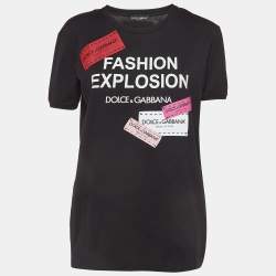 Pre Owned Dolce & Gabbana Black Logo Applique Cotton Crew Neck T-Shirt S