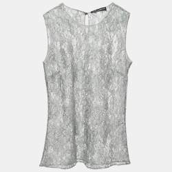Pre Owned Dolce & Gabbana Sage Green Floral Lace Sleeveless Blouse S