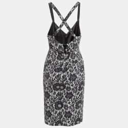 Pre Owned Dolce & Gabbana Black Lace Print Jersey Ruched Midi Dress S