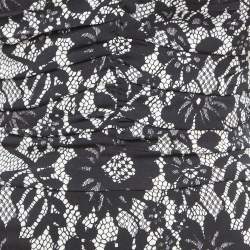 Pre Owned Dolce & Gabbana Black Lace Print Jersey Ruched Midi Dress S