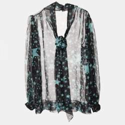 Pre Owned Dolce & Gabbana Black Star Print Silk Sheer Blouse S
