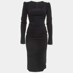 Pre Owned Dolce & Gabbana Black Ruched Jersey Long Sleeve Mid Dresses S