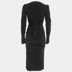 Pre Owned Dolce & Gabbana Black Ruched Jersey Long Sleeve Mid Dresses S