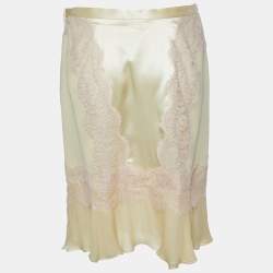 Pre Owned Dolce & Gabbana Yellow Silk Lace Trim Flounced Skirt M
