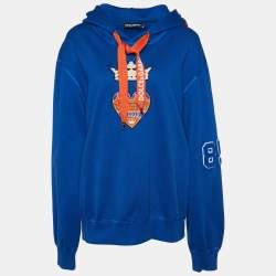 Pre Owned Dolce & Gabbana Blue Queen of Heart Cotton Hooded Sweatshirt M