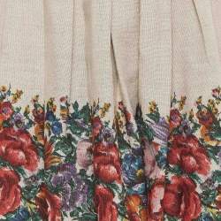 Pre Owned Dolce & Gabbana Brown Floral Print Linen Gathered Midi Skirt S