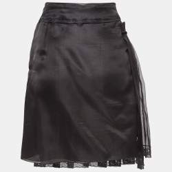 Pre Owned D&G Black Lace and Velvet Trim Silk Pleated Mini Skirt L