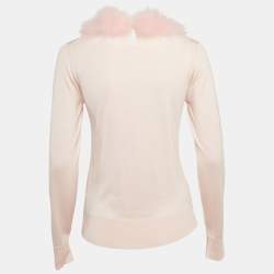 Pre Owned Dolce & Gabbana Powder Pink Feather Trimmed Silk Knit Long Sleeve Jumper S