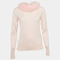 Pre Owned Dolce & Gabbana Powder Pink Feather Trimmed Silk Knit Long Sleeve Jumper S