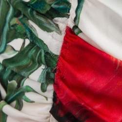 Pre Owned Dolce & Gabbana White/Red Floral Print Silk Ruched Mini Dress M   