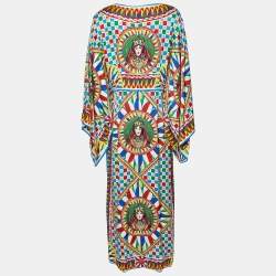Pre Owned Dolce & Gabbana Multicolor Queen Print Silk Kimono Dress l