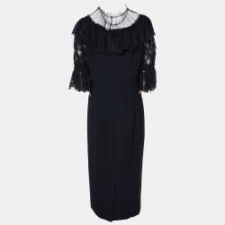 Pre Owned Dolce & Gabbana Black Crepe & Lace Fashion Sinner Embellished Midi Dress L
