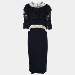 Pre Owned Dolce & Gabbana Black Crepe & Lace Fashion Sinner Embellished Midi Dress L