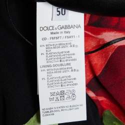Pre Owned Dolce & Gabbana Black Rose Print Silk Sheath Dress XL