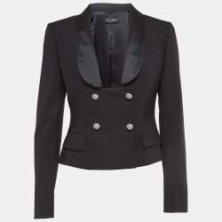 Dolce & Gabbana Black Gabardine Embellished Button Double Breasted Blazer M