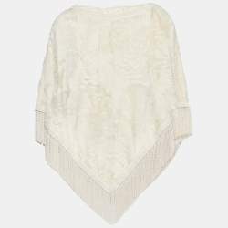 مملوكة مسبقًا Dolce & Gabbana Off White Tassel Trim Shearling Poncho S
