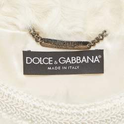 مملوكة مسبقًا Dolce & Gabbana Off White Tassel Trim Shearling Poncho S