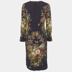 Pre Owned Dolce & Gabbana Navy Blue Floral & Key Print Crepe Midi Dress L