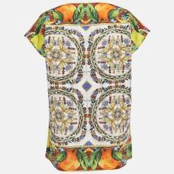 Pre Owned Dolce & Gabbana Multicolor Majolica Print Cotton Knit Oversized Blouse M