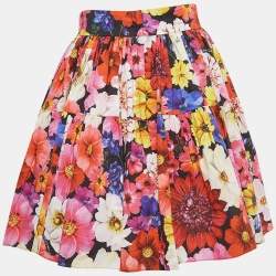 Dolce & Gabbana Multicolor Floral Printed Cotton Poplin Short Skirt S
