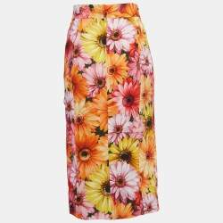 Pre Owned Dolce & Gabbana Multicolor Floral Print Crepe Pencil Skirt S