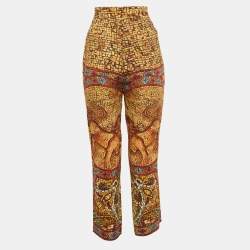 Pre Owned Dolce & Gabbana Yellow Print Crepe Trousers M