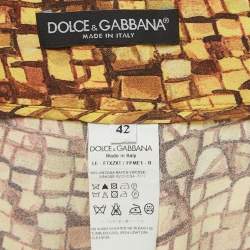 Pre Owned Dolce & Gabbana Yellow Print Crepe Trousers M