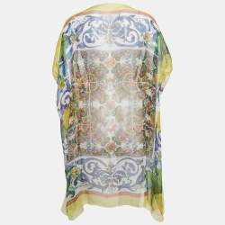 Pre Owned Dolce & Gabbana Multicolor Majolica Print Silk Semi Sheer Cover Up Kaftan Dress S