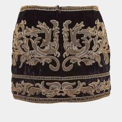 Dolce & Gabbana Black Embroidered Velvet Mini Skirt S