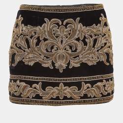 Dolce & Gabbana Black Embroidered Velvet Mini Skirt S